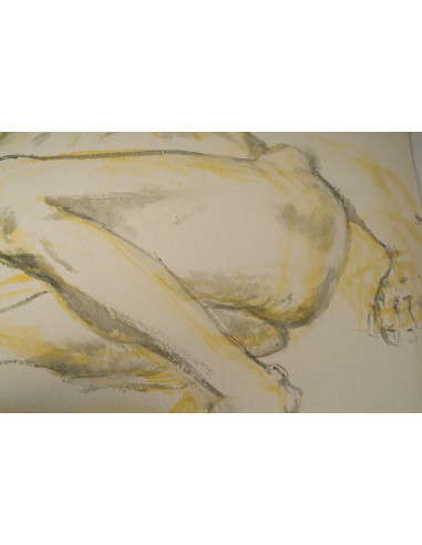 一幅描绘一名仰卧男子的水彩画，绘于20世纪。