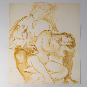 一幅描绘一对夫妇的水彩画，绘于纸上，20世纪。