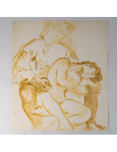 一幅描绘一对夫妇的水彩画，绘于纸上，20世纪。
