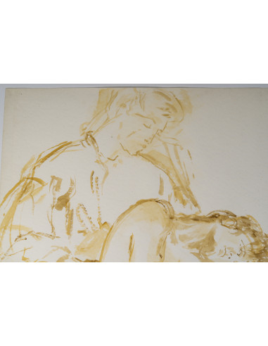 一幅描绘一对夫妇的水彩画，绘于纸上，20世纪。