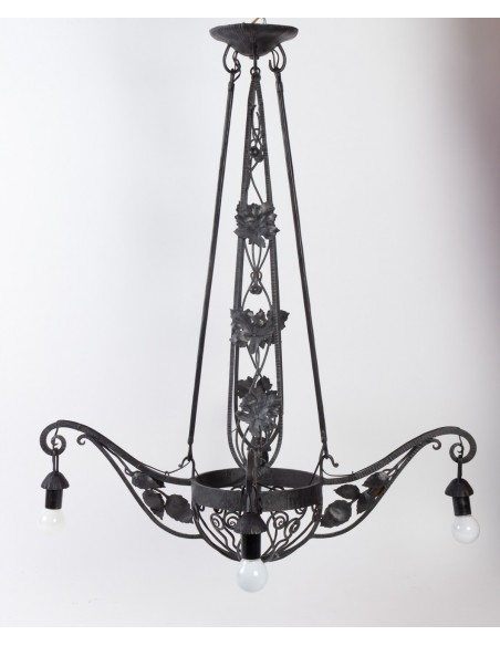 Lustre Art Deco, 1930, Iron Forgé, 4 Luzes