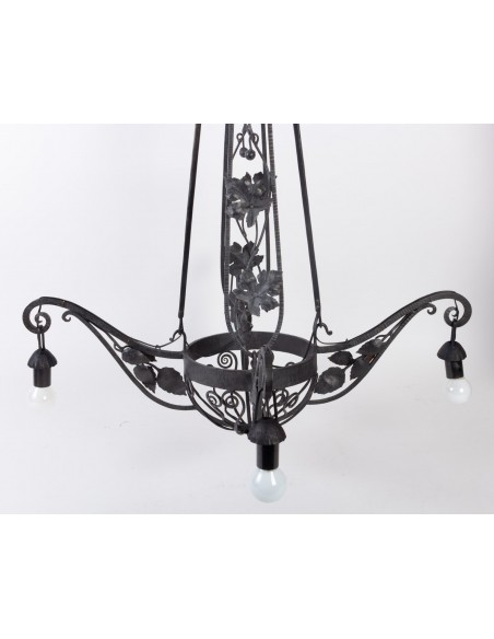 Lustre Art Deco, 1930, Iron Forgé, 4 Luzes