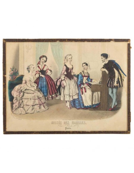 Originele gravatie van de 19e eeuw, Sous Verre, die 'The Museum of Families' vertegenwoordigt