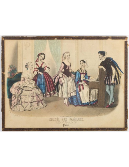 Originele gravatie van de 19e eeuw, Sous Verre, die 'The Museum of Families' vertegenwoordigt