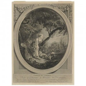 Incisione romantica, XIX secolo, "l'arrivo della posta"