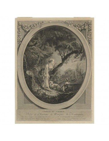 Incisione romantica, XIX secolo, "l'arrivo della posta"